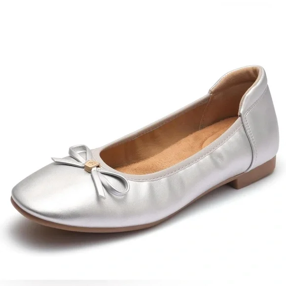 Mumuwu Silver Ballet Flats Womens Size 8.5 Memory Foam Comfort Shoes - Picture 3 of 8